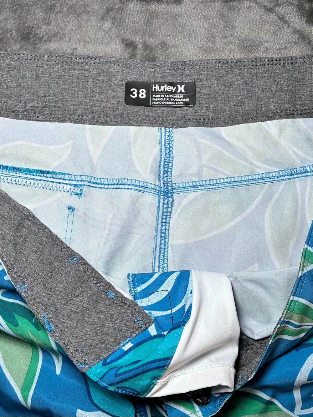 Hurley Board Shorts Mens 38 Blue Tropical Swim Trunks Quick Dry Beach